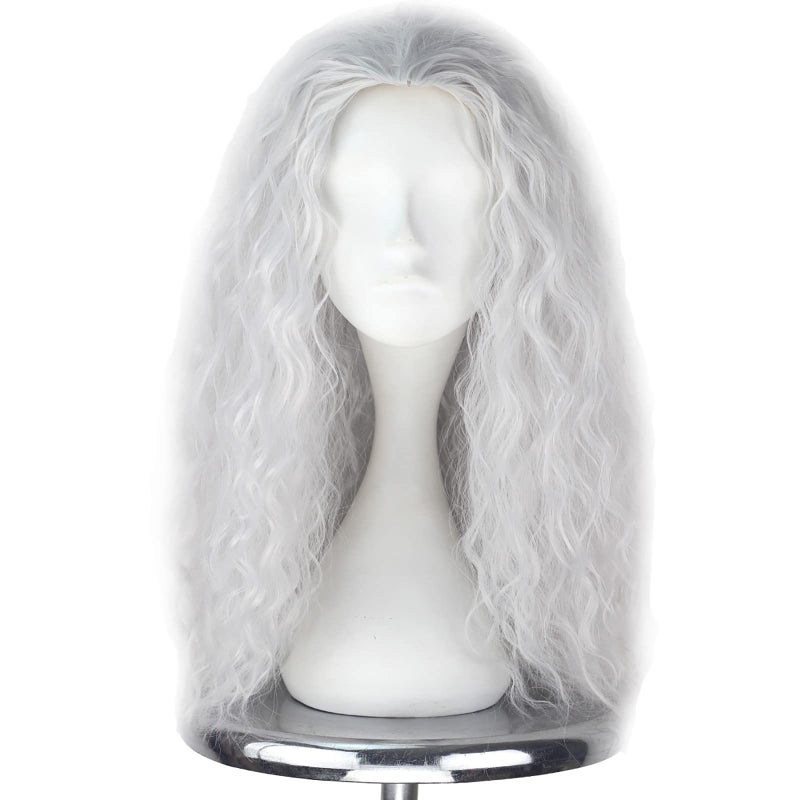 iCos Old Lady Wig Long Curly Fluffy Dirty Silver Grey Witch Hair Wig Grandma Wig Halloween Costume Movie Cosplay Punk Wig Adult Men Women Wig - Image 1